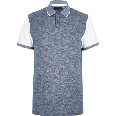 Blue texture front polo shirt